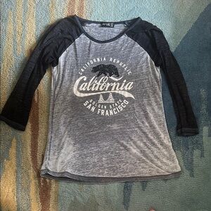 Popular Basics Black and Gray Long Sleeve Tee with Vintage Design